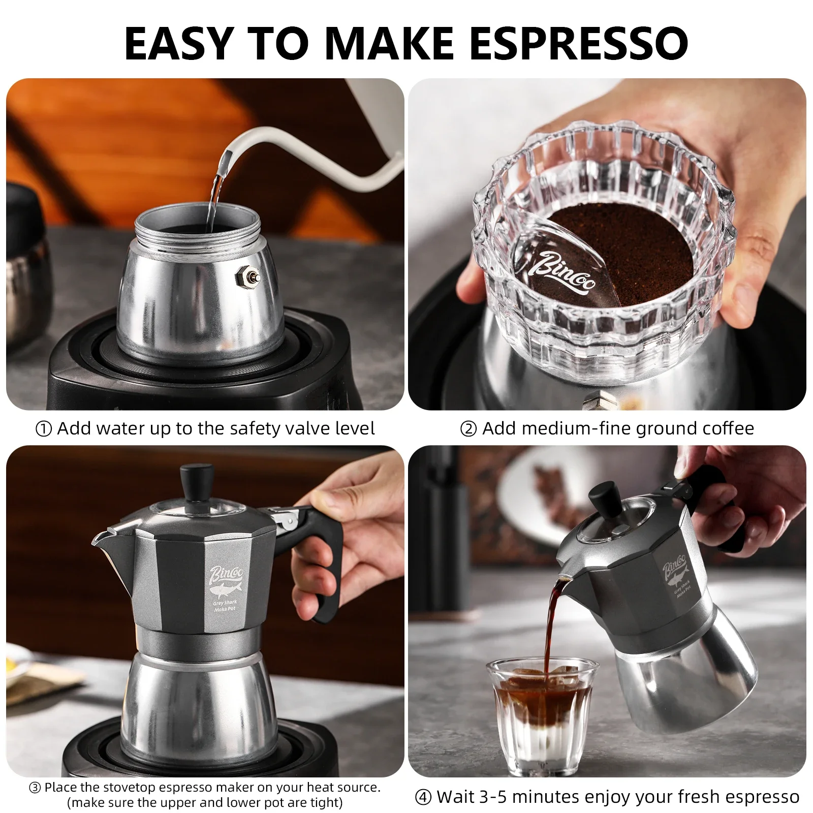 Cafetera Moka Bincoo de 2 Taza - Coffee Equipment Tools reseña y precio